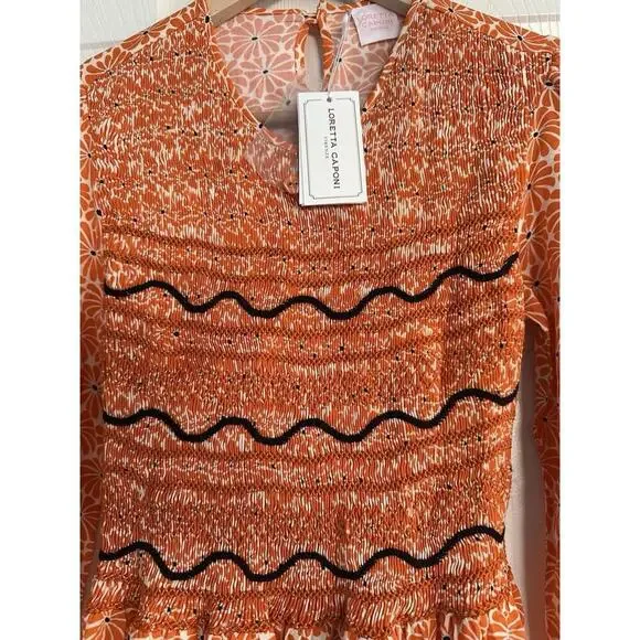 LORETTA CAPONI Lea Dress Orange Daises $759 NWT Extra Small XS Tuckernuck - Picture 4 of 9